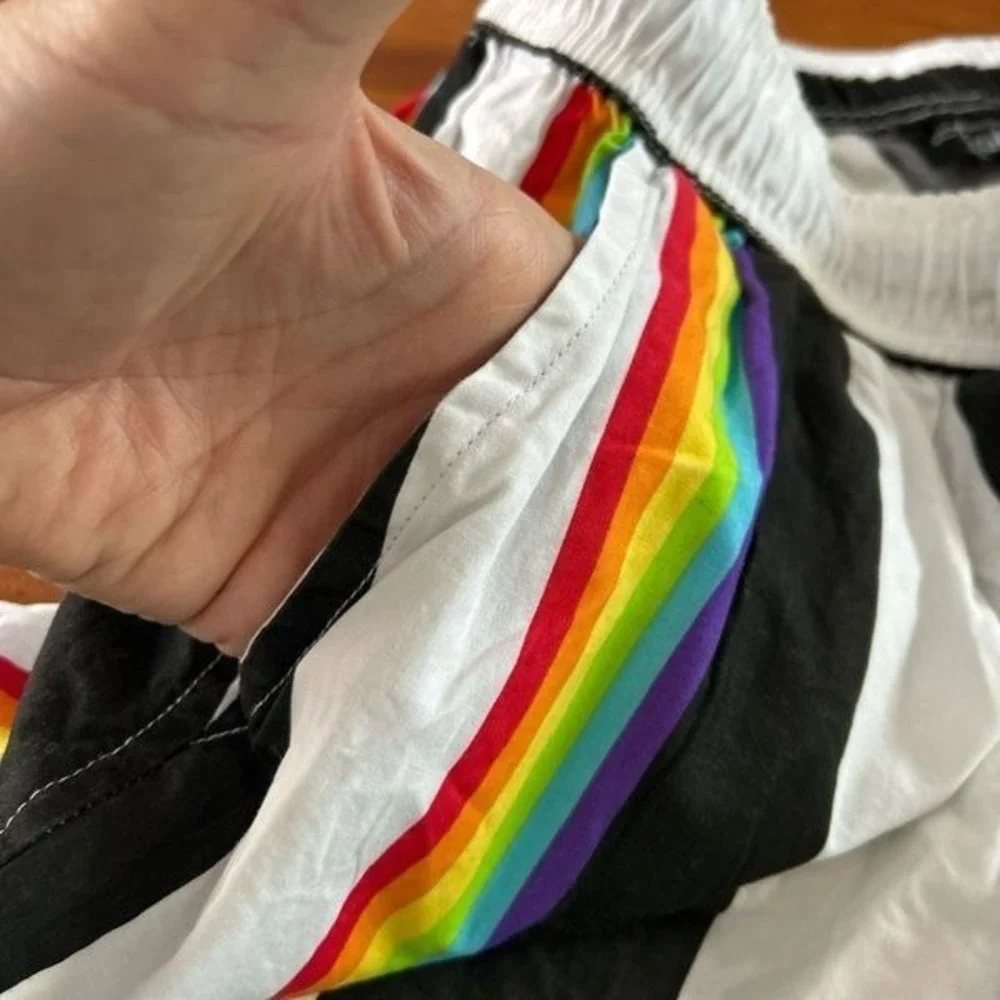 Eighty Eight Men's Striped Board Shorts. Black/White/Rainbow. Size‎ Large.